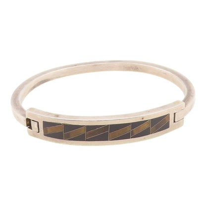 CECILIA TONO 925 Silver  Vintage Inlaid Onyx & Tiger's Eye Bracelet  BT9531