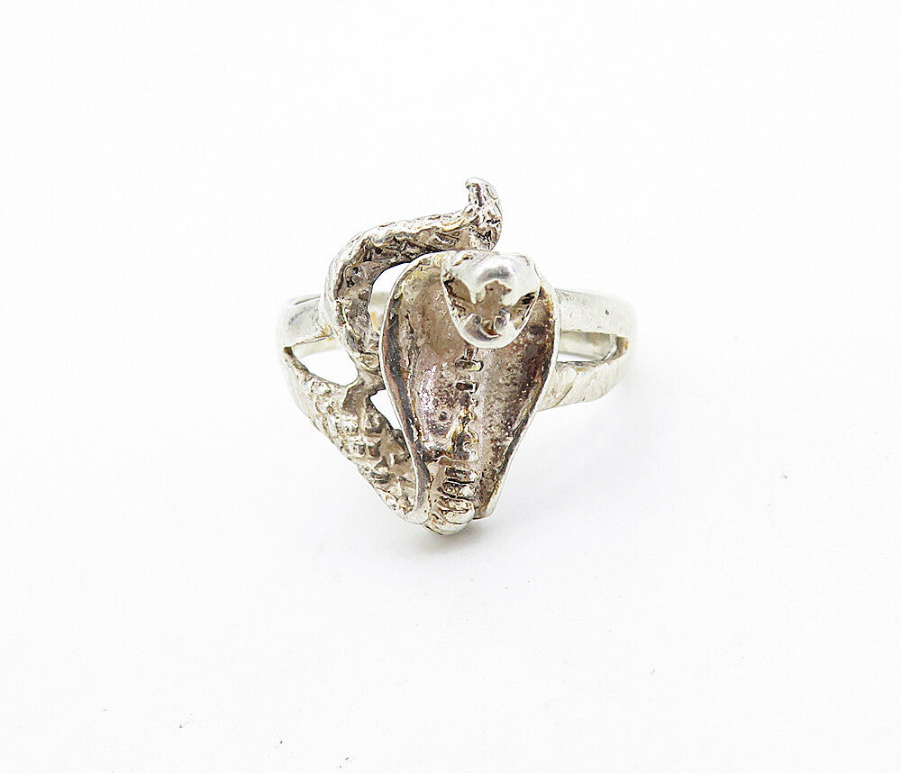 925 Sterling Silver  Vintage Sculpted Cobra Snake Motif Band Ring Sz 9  RG7076