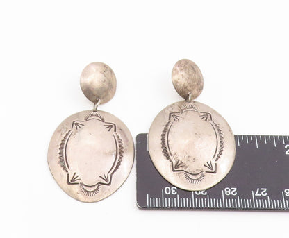 925 Sterling Silver Vintage Earrings BAHE NAVAJO Etched Concho Drop  EG14184