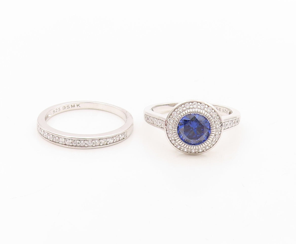 925 Sterling Silver Vintage Ring Designer Stackable Sapphire & CZ Sz 7 RG30875