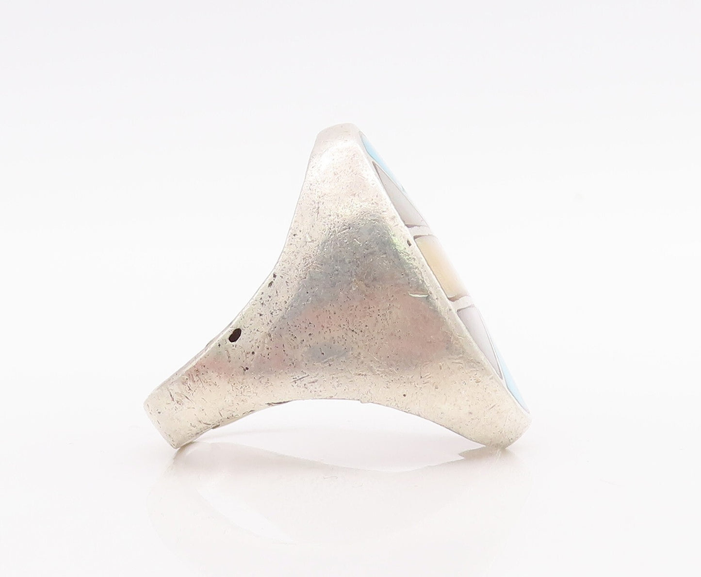 925 Sterling Silver Vintage Ring NAVAJO ZUNI Large Gemstones Inlay Sz 10 RG28895