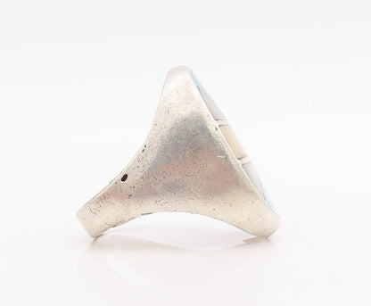 925 Sterling Silver Vintage Ring NAVAJO ZUNI Large Gemstones Inlay Sz 10 RG28895