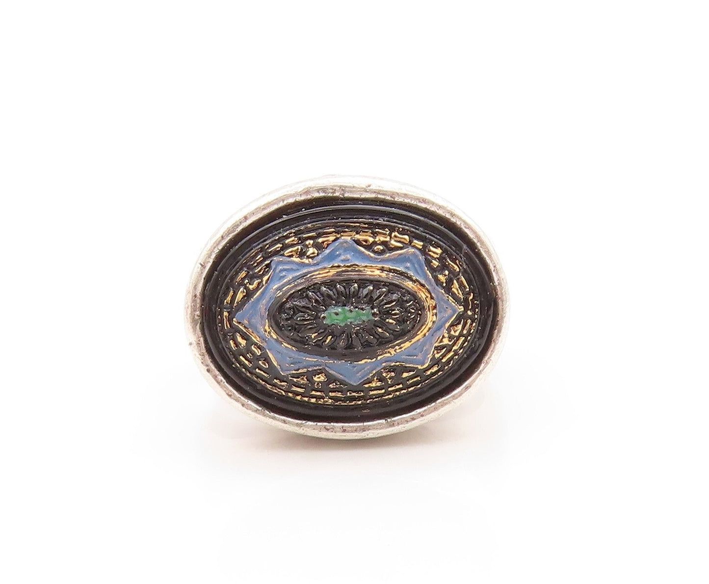 925 Sterling Silver Vintage Ring METAL POINTUS Enameled Design  Sz 9  RG31869