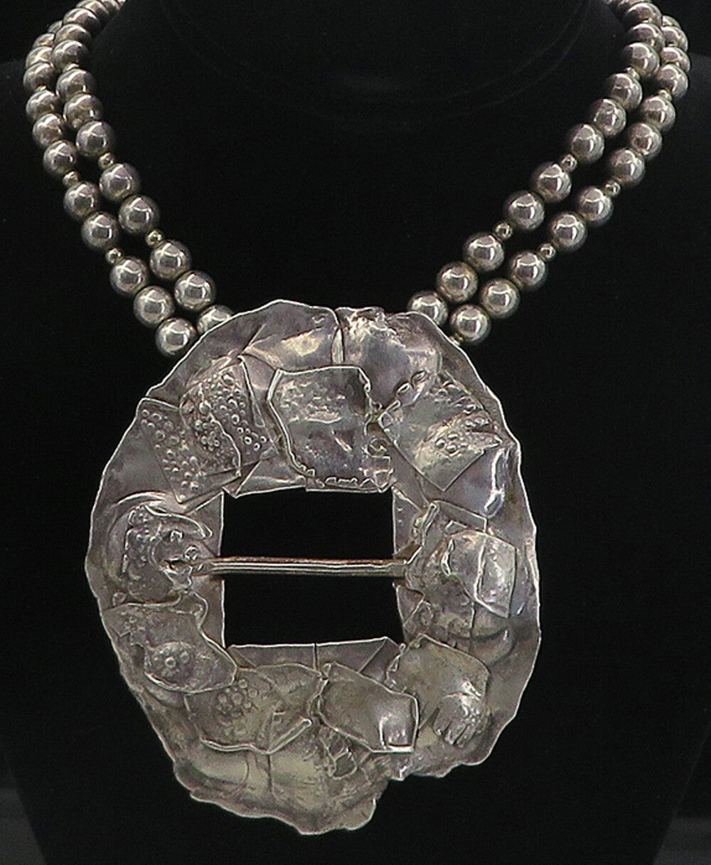 DESIGNER 925 Sterling Silver  Vintage Modernist Sculpted Chain Necklace NE1565
