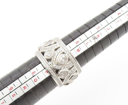 925 Sterling Silver Vintage Ring CZ Intricate Openwork Wide Band  Sz 7  RG34733