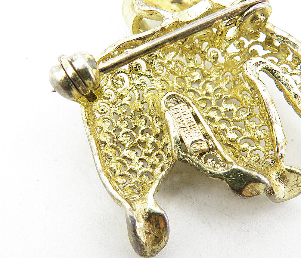 GERMANY 925 Silver  Vintage Petite Gold Plated Swirl Puppy Brooch Pin  BP3188