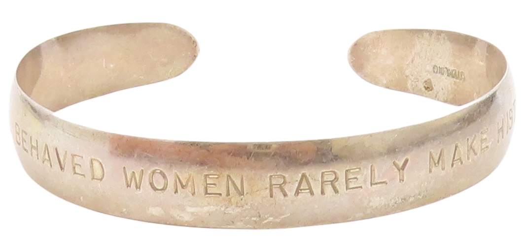 925 Sterling Silver  Vintage Women Make History Stamped Cuff Bracelet  BT3076