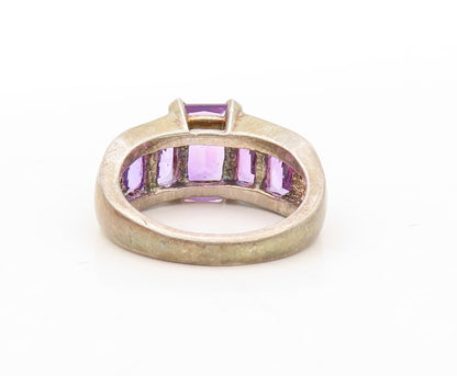 925 Sterling Silver Vintage Ring Dark Tone Rectangle Amethyst  Sz 6  RG31076