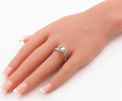 925 Sterling Silver Vintage Ring PANDORA Elegant Pearl Rose Band Sz 9.5 RG36286