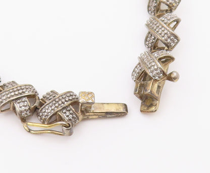 925 Sterling Silver  Vintage Topaz Accented X Link Chain Bracelet  BT5168