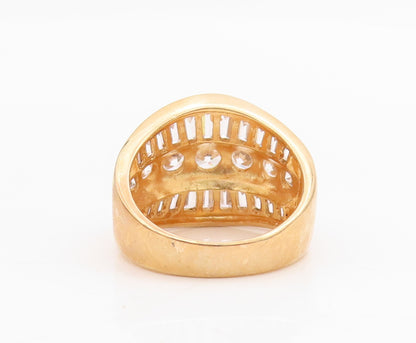 925 Sterling Silver Vintage Ring Gold Plated Rectangle & Round CZ  Sz 7  RG31714