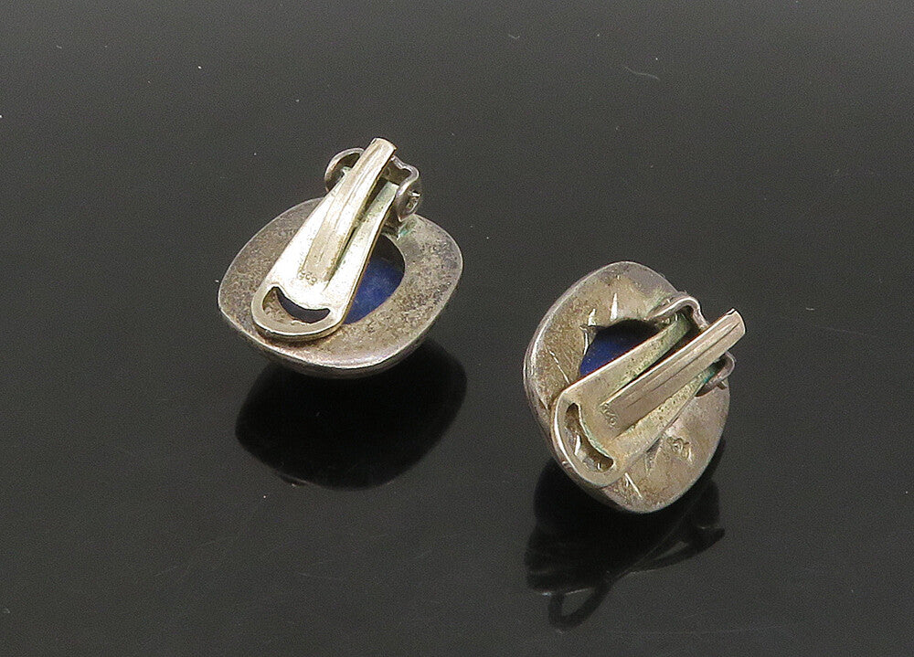 EUROPEAN 925 Silver  Vintage Cabochon Lapis Lazuli Non Pierce Earrings EG11423