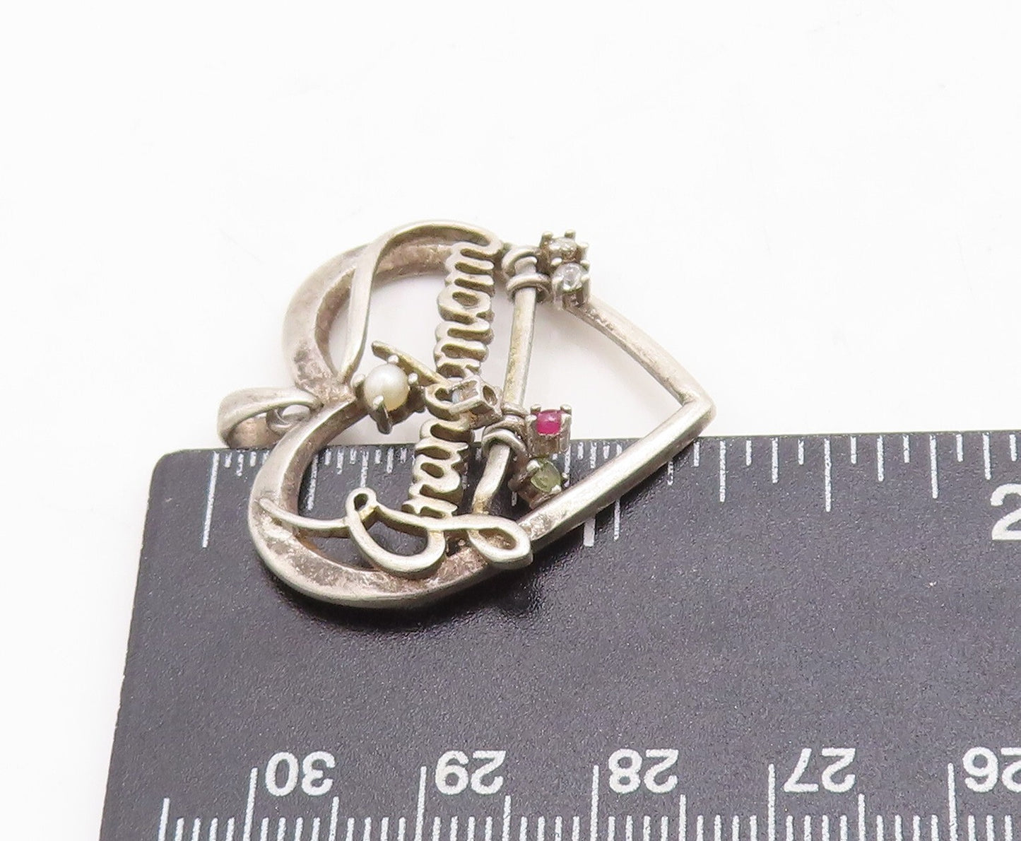 925 Sterling Silver Vintage Pendant LENOX Cutout Pearl Heart For Grandma PT23686