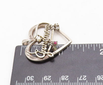 925 Sterling Silver Vintage Pendant LENOX Cutout Pearl Heart For Grandma PT23686