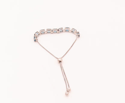 925 Sterling Silver Vintage Minimalist Oval Sapphire Bolo Bracelet BT9929