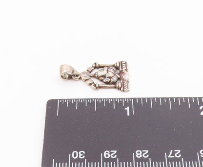 925 Sterling Silver  Vintage Figure Sitting Between Pedestal Pendant  PT21884