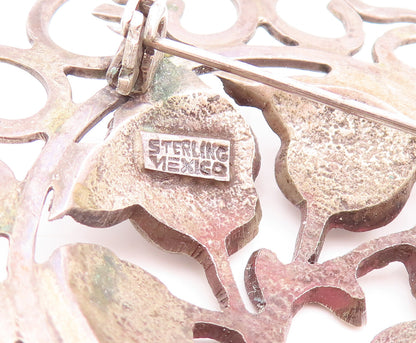 925 Sterling Silver Vintage Brooch Pin MEXICO Antique Turquoise Flower  BP10954