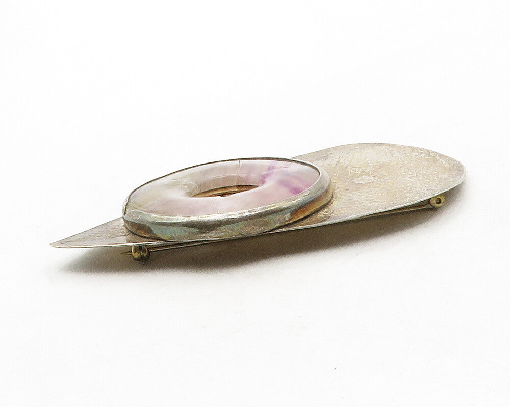 DESIGNER 925 Sterling Silver  Vintage Quartz Etched Pointed Brooch Pin  BP4939