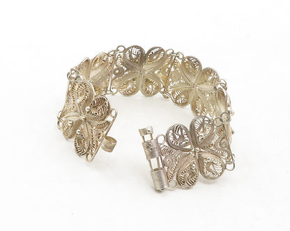 925 Sterling Silver  Vintage Antique Floral Filigree Chain Bracelet  BT4869