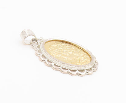 925 Sterling Silver Vintage Pendant Two Tone Scalloped Lady Cameo Charm  PT26445