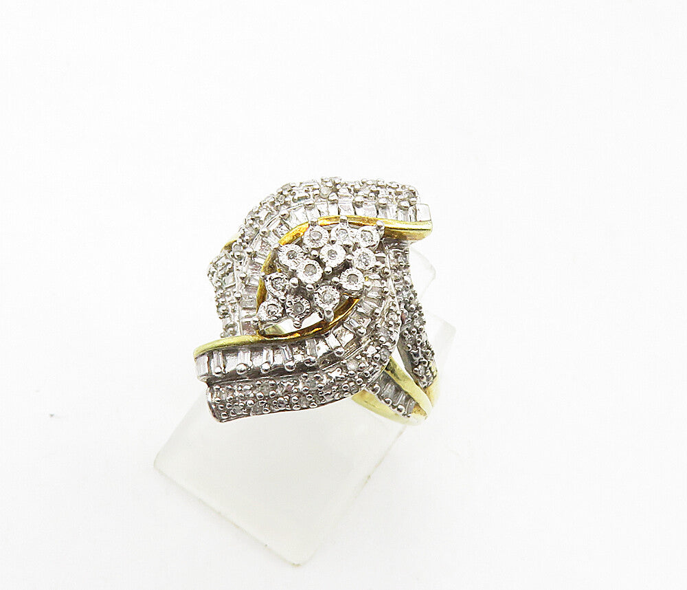 925 Sterling Silver  Genuine Diamonds Shiny Gold Plated Band Ring Sz 7  RG8871