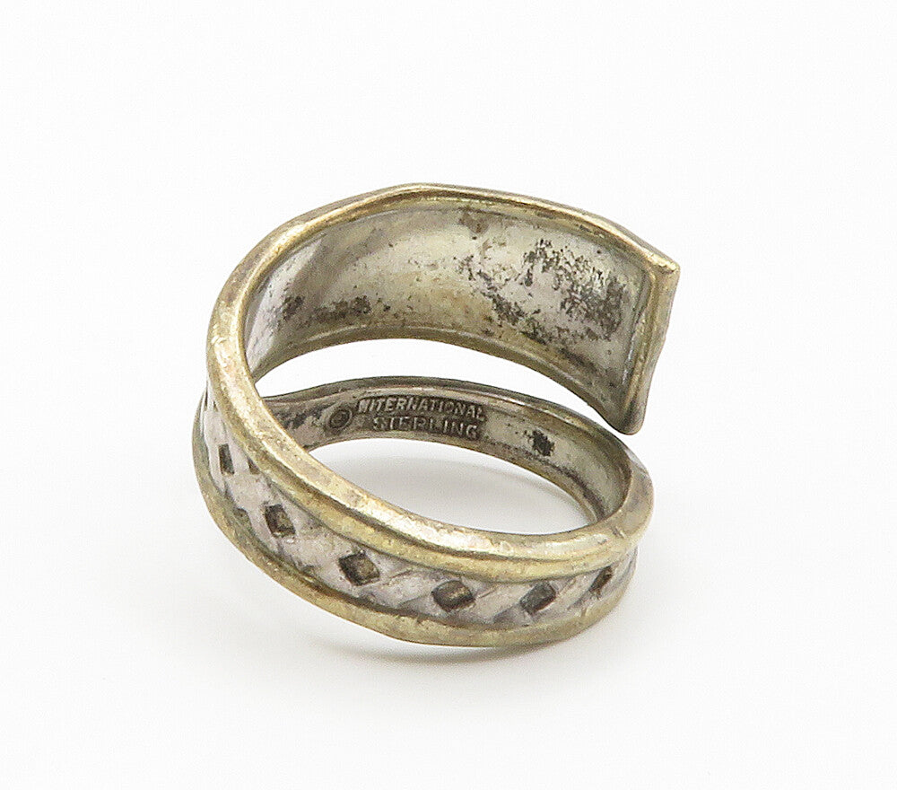 INTERNATIONAL 925 Sterling Silver Vintage Two Tone Bypass Ring Sz 4 RG15065