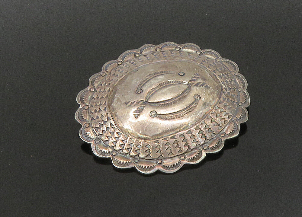 SOUTHWESTERN 925 Silver Vintage Dark Tone Etched Pattern Brooch Pin BP8931