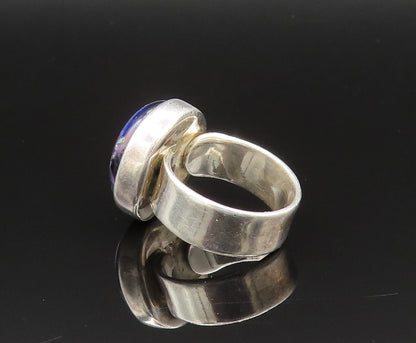 925 Sterling Silver  Vintage Unique Splash Art Glass Ring Sz 6.5  RG25554