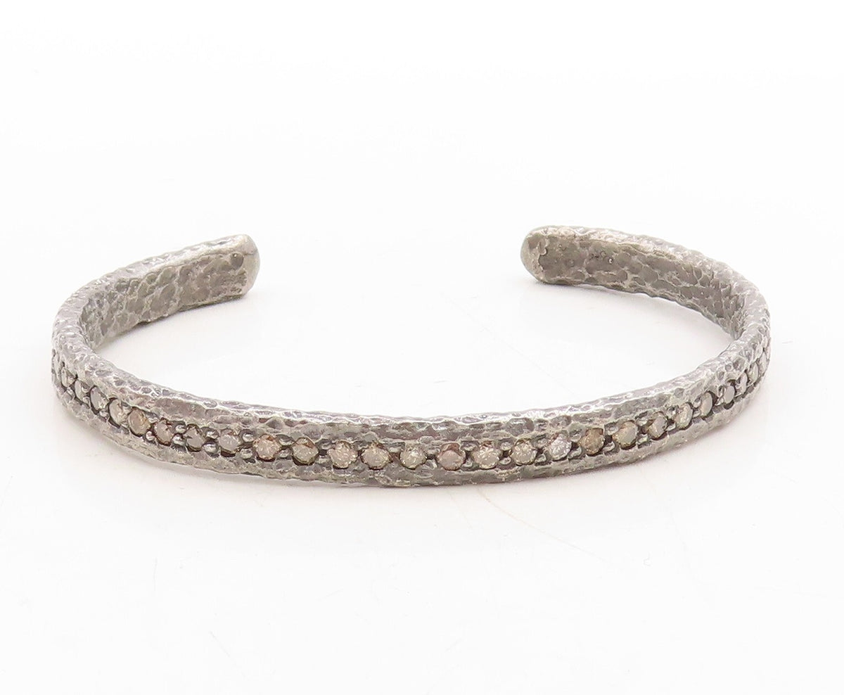 925 Sterling Silver Vintage Bracelet 1CT Champagne Diamonds Brutalist   BT10969