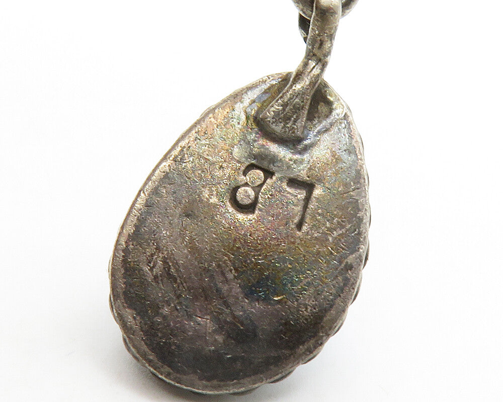 L. BURNSIDE NAVAJO 925 Silver  Vintage Turquoise Leather Rope Necklace  NE2243