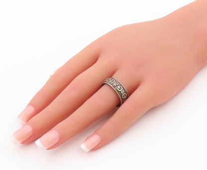 925 Sterling Silver Vintage Ring Dark Tone Antique Tibetan Sz 10.5 RG32404