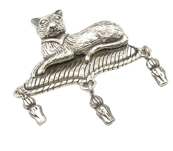 JEZLAINE 925 Sterling Silver  Vintage Shiny Lying Cat Motif Brooch Pin  BP7522