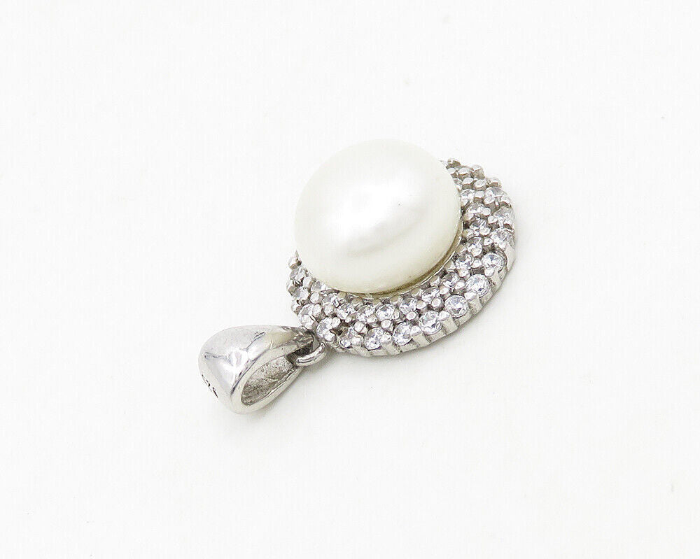 925 Sterling Silver  Vintage Freshwater Pearl & Cubic Zirconia Pendant PT14883