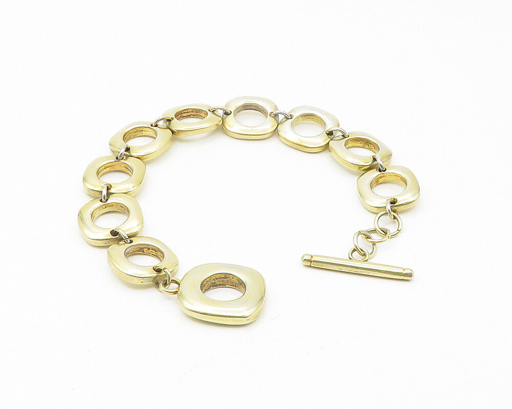 925 Sterling Silver  Shiny Gold Plated Rounded Square Chain Bracelet  BT4521