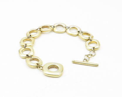 925 Sterling Silver  Shiny Gold Plated Rounded Square Chain Bracelet  BT4521