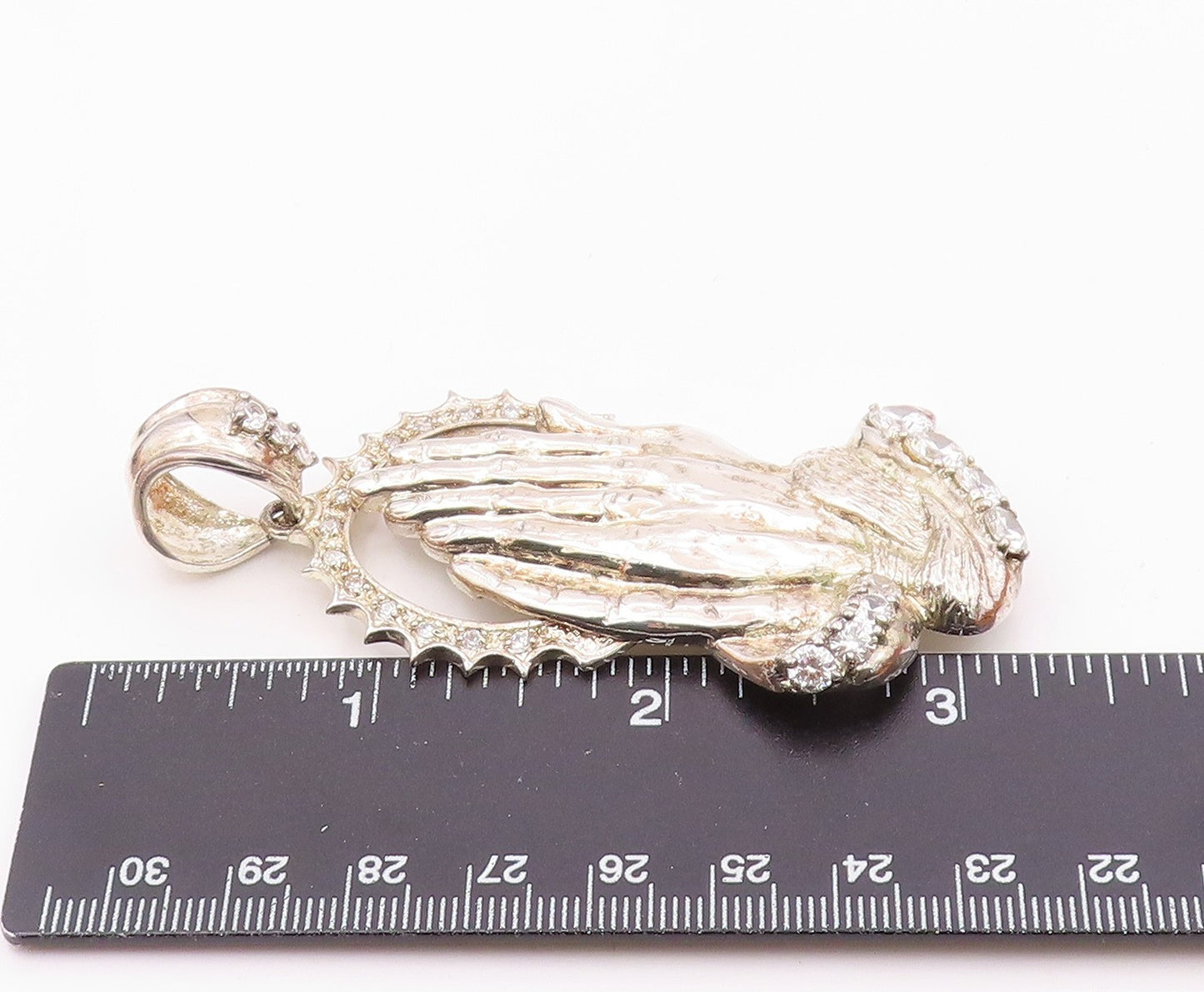925 Silver  Vintage Cubic Zirconia Religious Prayer Hands Pendant  PT21018