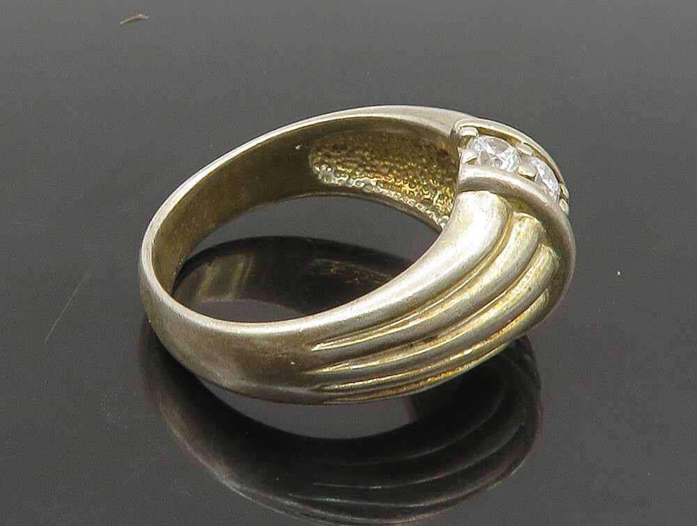 925 Sterling Silver  Vintage Cubic Zirconia Fluted Band Ring Sz 9.5  RG23841