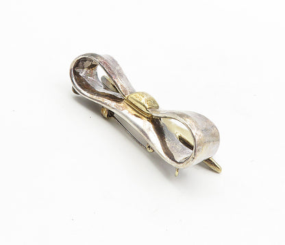 925 Sterling Silver  Vintage Two Tone Bow Tied Ribbon Brooch Pin  BP3217