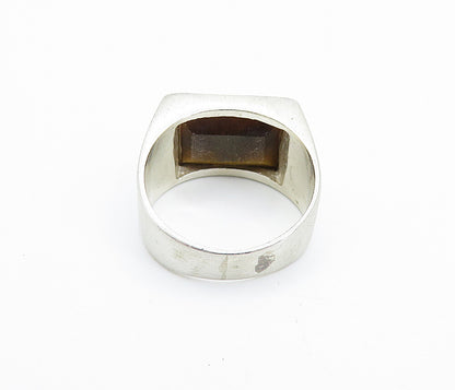 925 Sterling Silver Vintage Tiger's Eye Matte Square Band Ring Sz 8 RG7962
