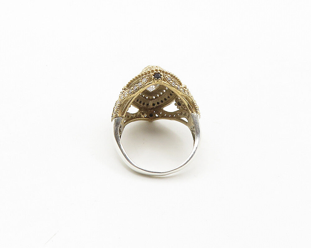 925 Sterling Silver  Cubic Zirconia & Hematite Cocktail Ring Sz 10.5  RG18124