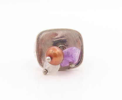 925 Sterling Silver Vintage Ring ISRAEL Amethyst & Pearl Band  Sz 7  RG34061