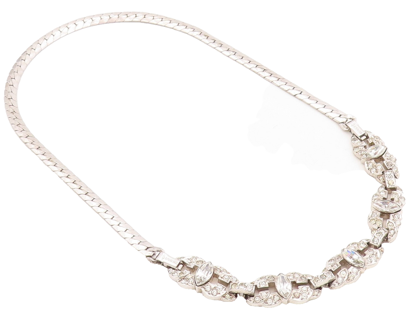 925 Sterling Silver Vintage Necklace Designer Antique Topaz Inlay  NE4377