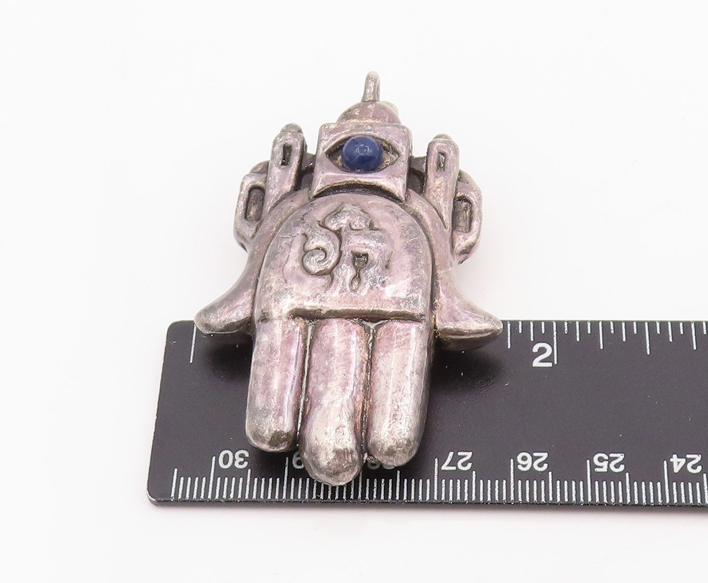 925 Sterling Silver Vintage Brooch FRANK MEISLER Lapis Lazuli Eyed Hamsa BP12074