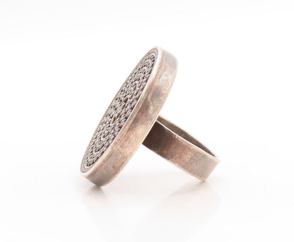 925 Sterling Silver Vintage Ring Dark Tone Beaded Round Design  Sz 6  RG31641