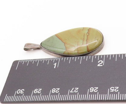 925 Sterling Silver Vintage Pendant Drop Shape Cabochon Gemstone  PT24165