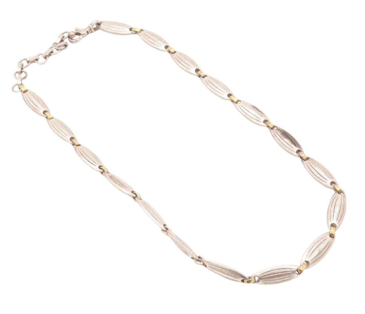 925 Sterling Silver Vintage Necklace Designer Grooved Ring Linked  NE4528