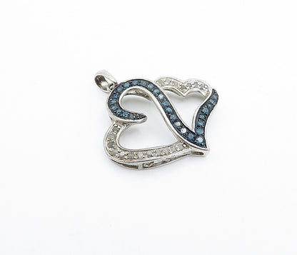 925 Sterling Silver  Vintage Genuine Blue & White Diamonds Pendant  PT2705