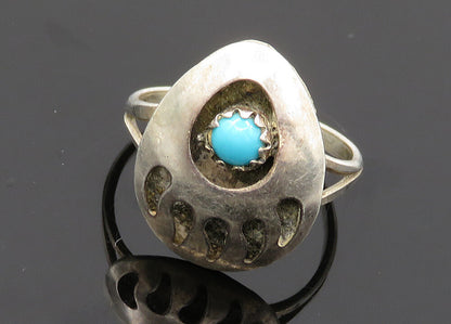 NAVAJO 925 Sterling Silver Vintage Turquoise Claw Print Band Ring Sz 5  RG20259