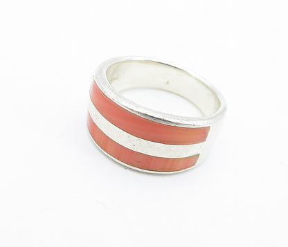 925 Sterling Silver Vintage Rhodochrosite Striped Band Ring Sz 7.5 RG6497