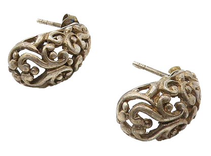 925 Sterling Silver  Vintage Dark Tone Heart Swirl JHoop Earrings  EG8091